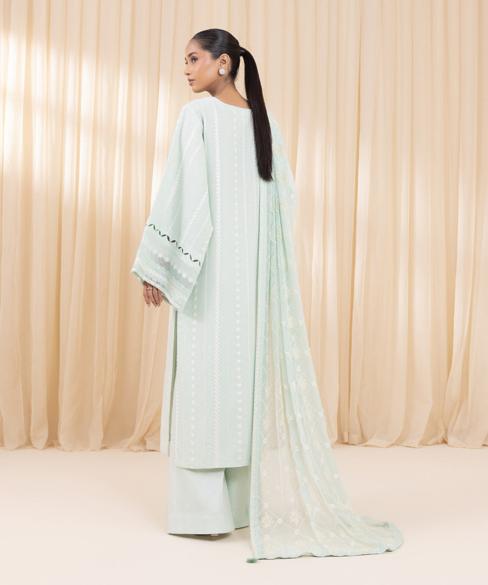 3 Piece -  Embroidered Karandi Suit | SAPPHIRE