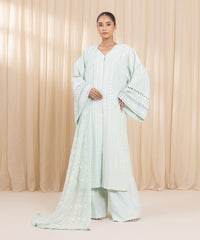 3 Piece -  Embroidered Karandi Suit | SAPPHIRE