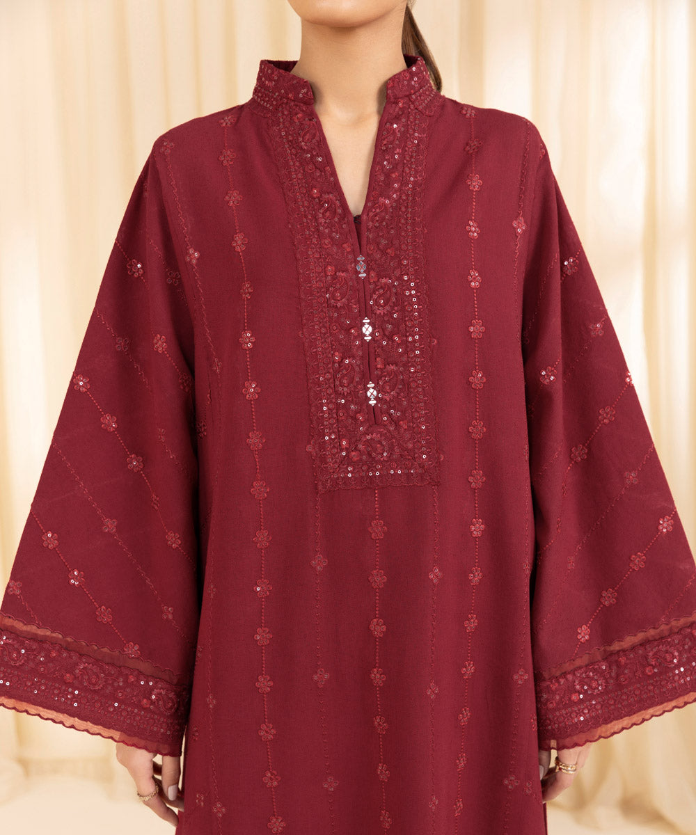 3 Piece -  Embroidered Cotton Karandi Suit | SAPPHIRE