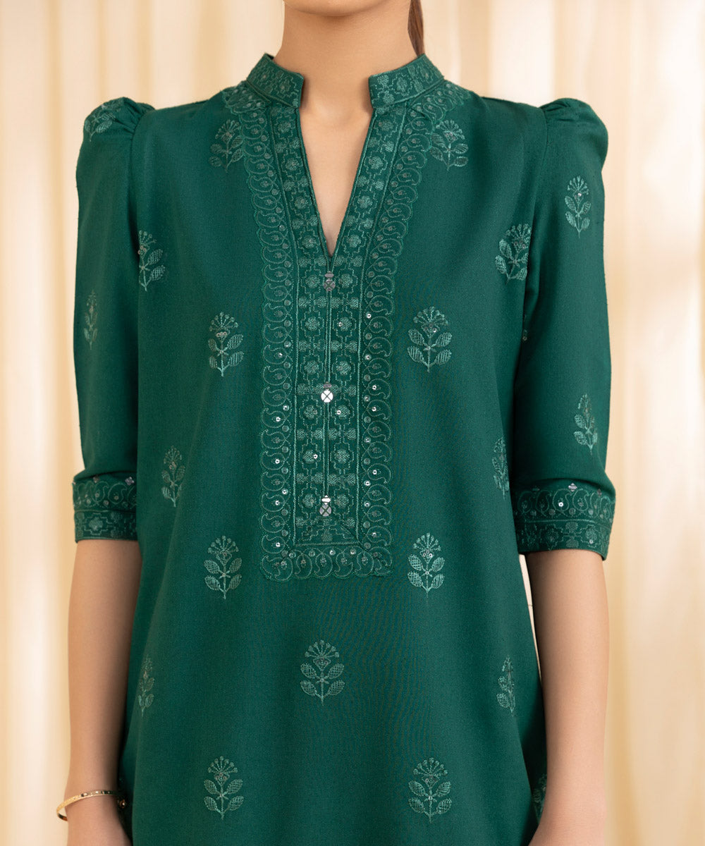 3 Piece -  Embroidered Cotton Karandi Suit | SAPPHIRE