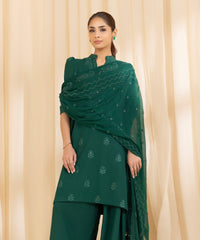 3 Piece -  Embroidered Cotton Karandi Suit | SAPPHIRE