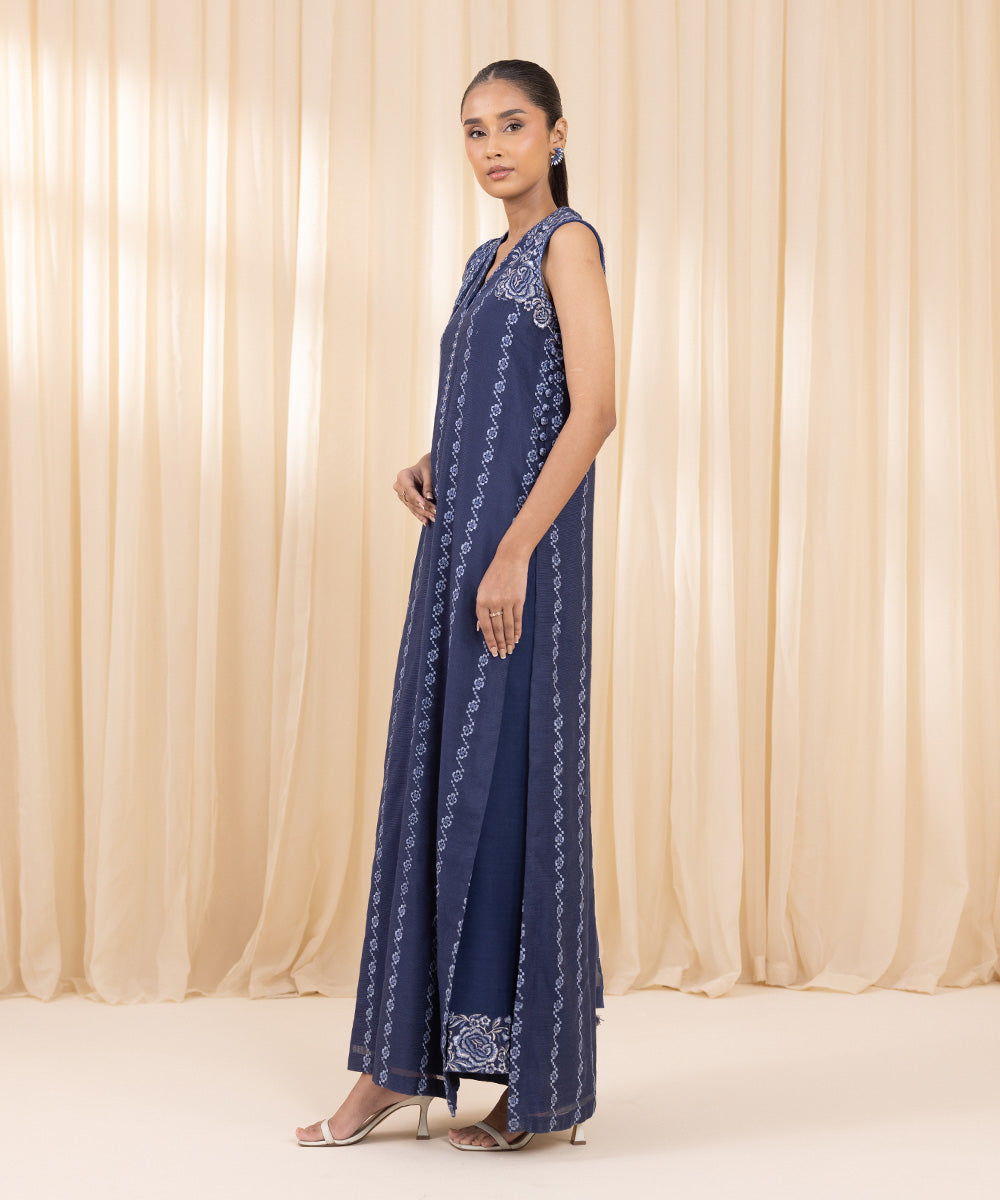 3 Piece -  Embroidered Khaddi Net Suit | SAPPHIRE