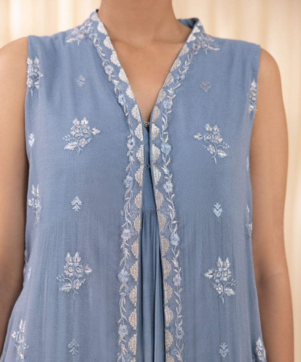 3 Piece -  Embroidered Khaddi Net Suit | SAPPHIRE