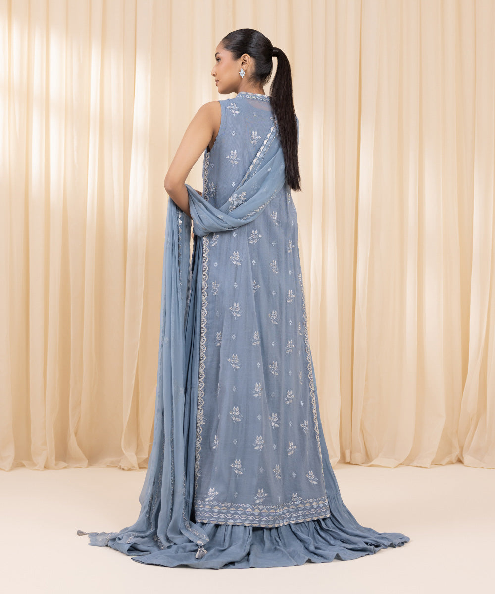 3 Piece -  Embroidered Khaddi Net Suit | SAPPHIRE