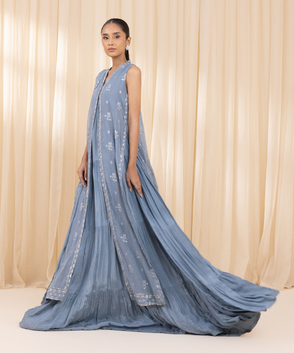 3 Piece -  Embroidered Khaddi Net Suit | SAPPHIRE