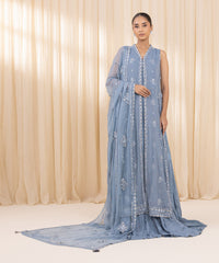 3 Piece -  Embroidered Khaddi Net Suit | SAPPHIRE