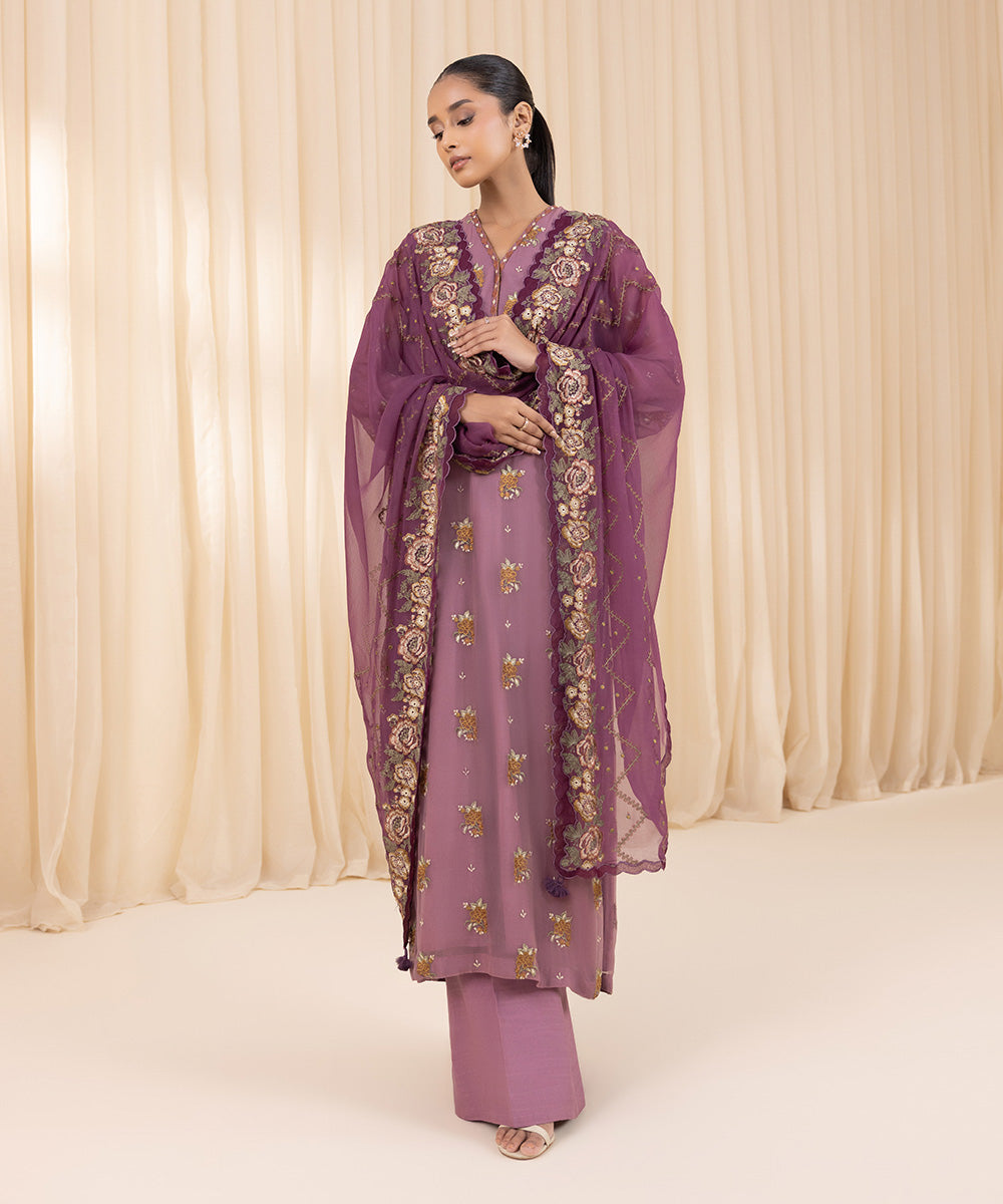 3 Piece - Embroidered Chiffon Suit | SAPPHIRE