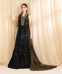 3 Piece -  Embroidered Raw Silk Suit | SAPPHIRE