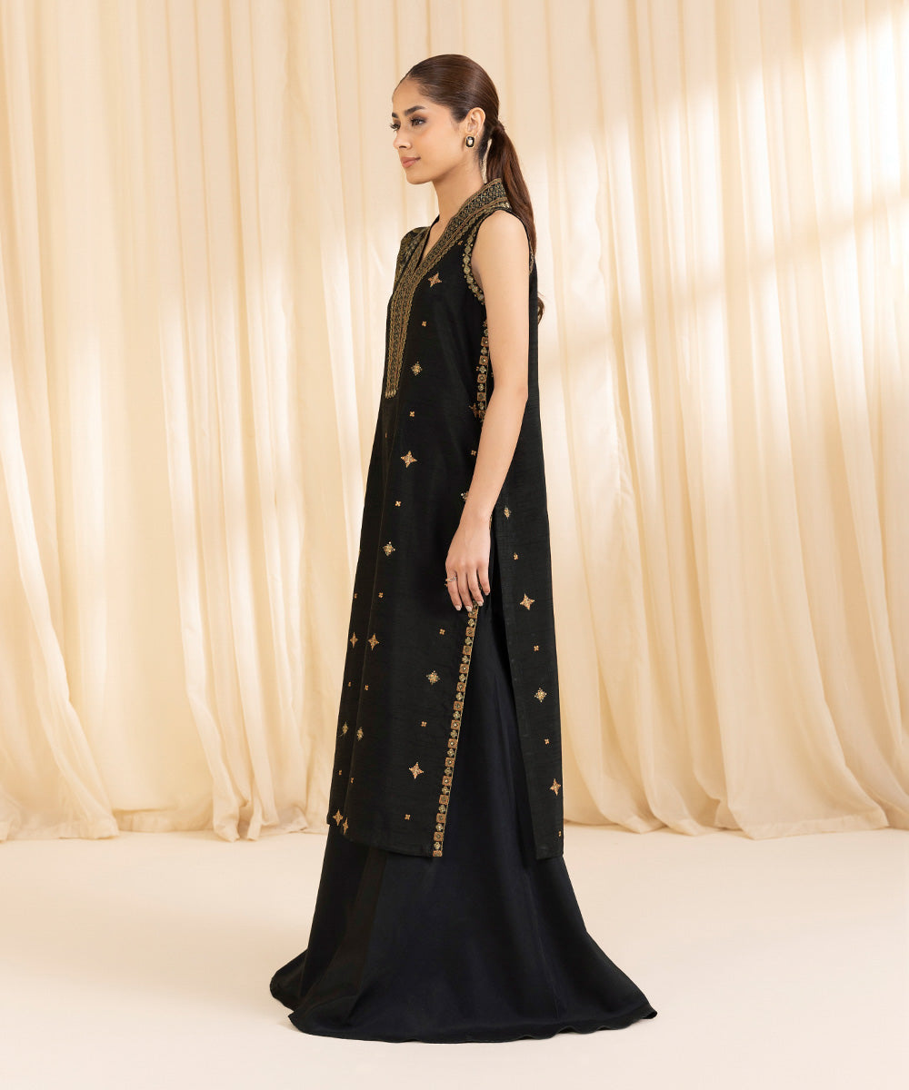 3 Piece -  Embroidered Raw Silk Suit | SAPPHIRE