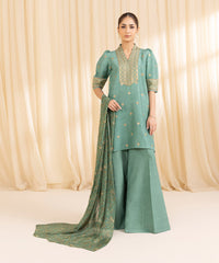 3 Piece -  Embroidered Raw Silk Suit | SAPPHIRE