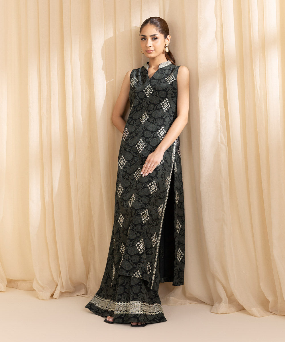 2 Piece - Embroidered Silk Suit | SAPPHIRE