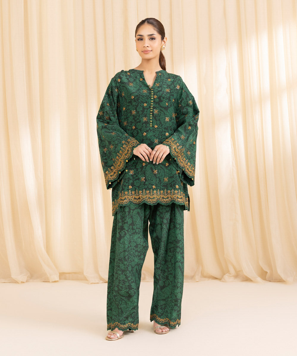 2 Piece - Embroidered Silk Suit | SAPPHIRE