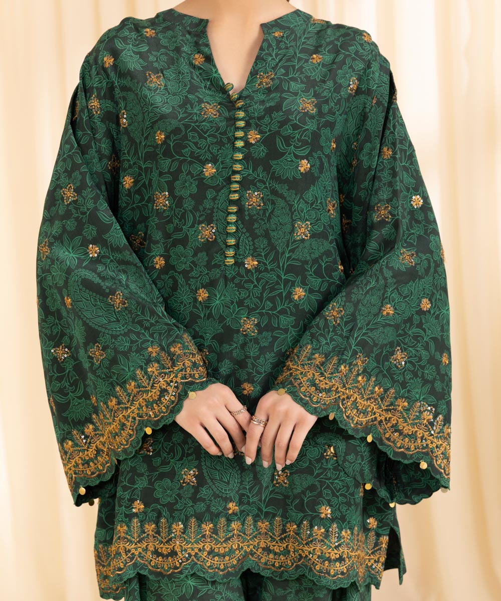 2 Piece - Embroidered Silk Suit | SAPPHIRE