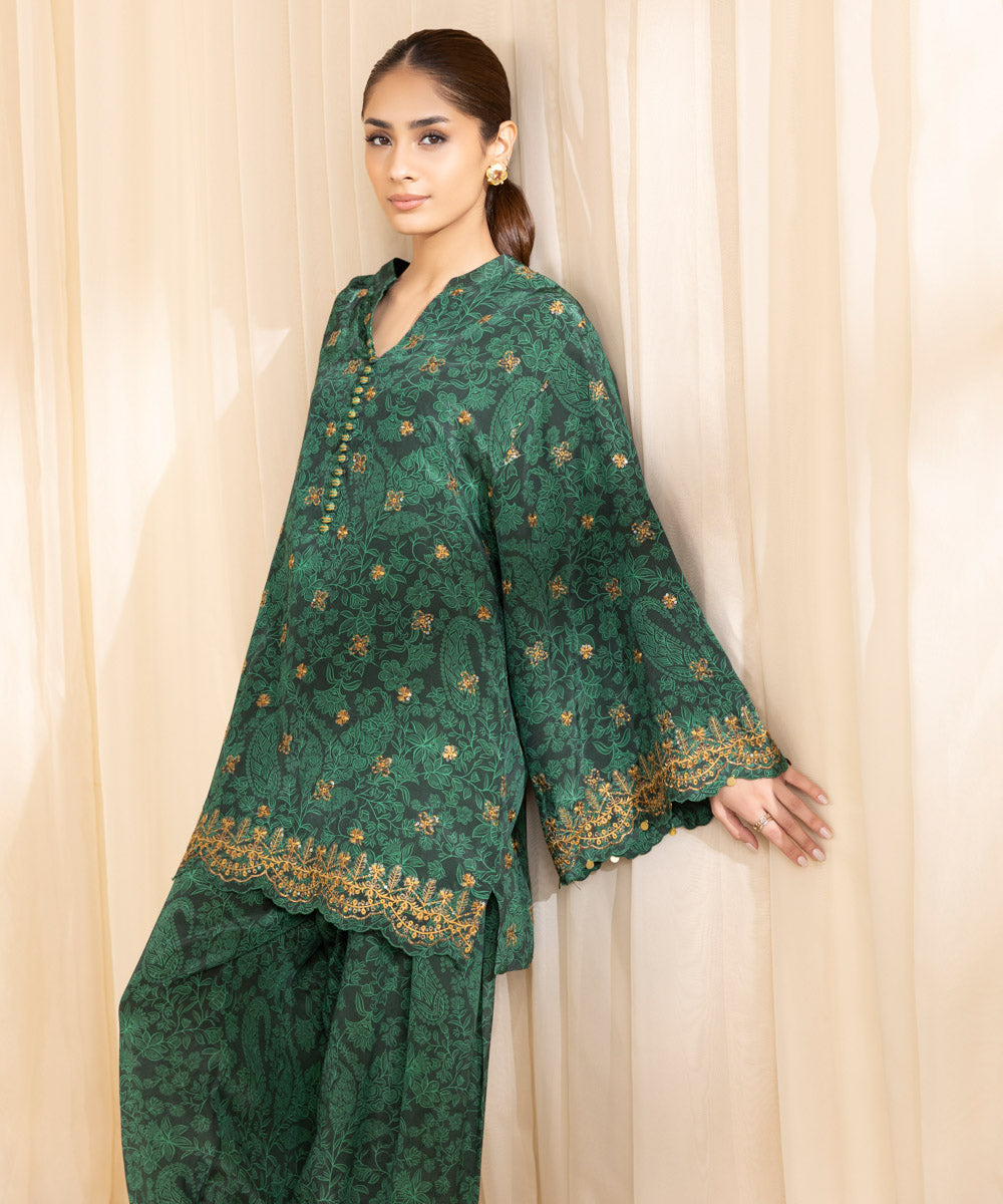 2 Piece - Embroidered Silk Suit | SAPPHIRE