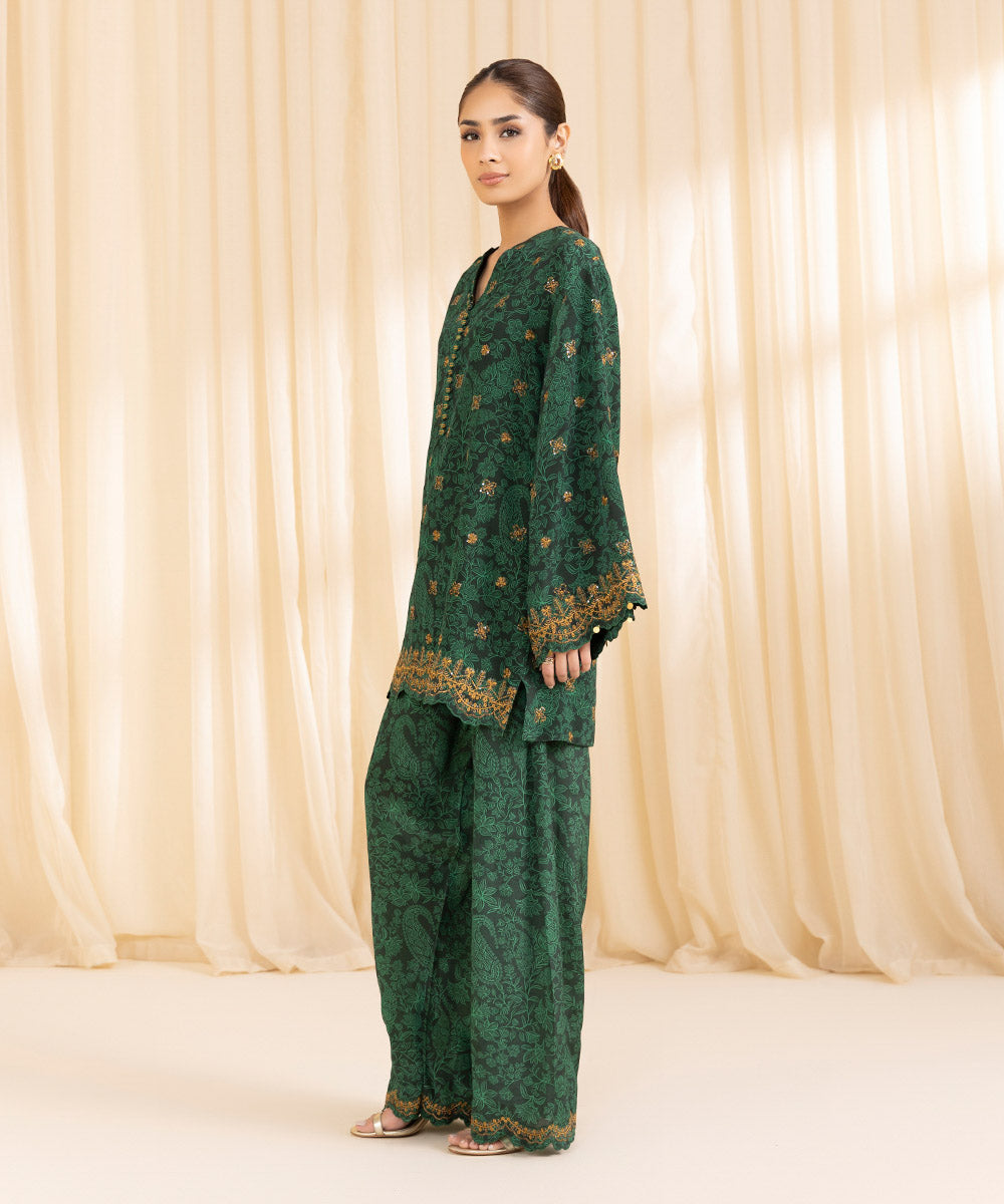 2 Piece - Embroidered Silk Suit | SAPPHIRE