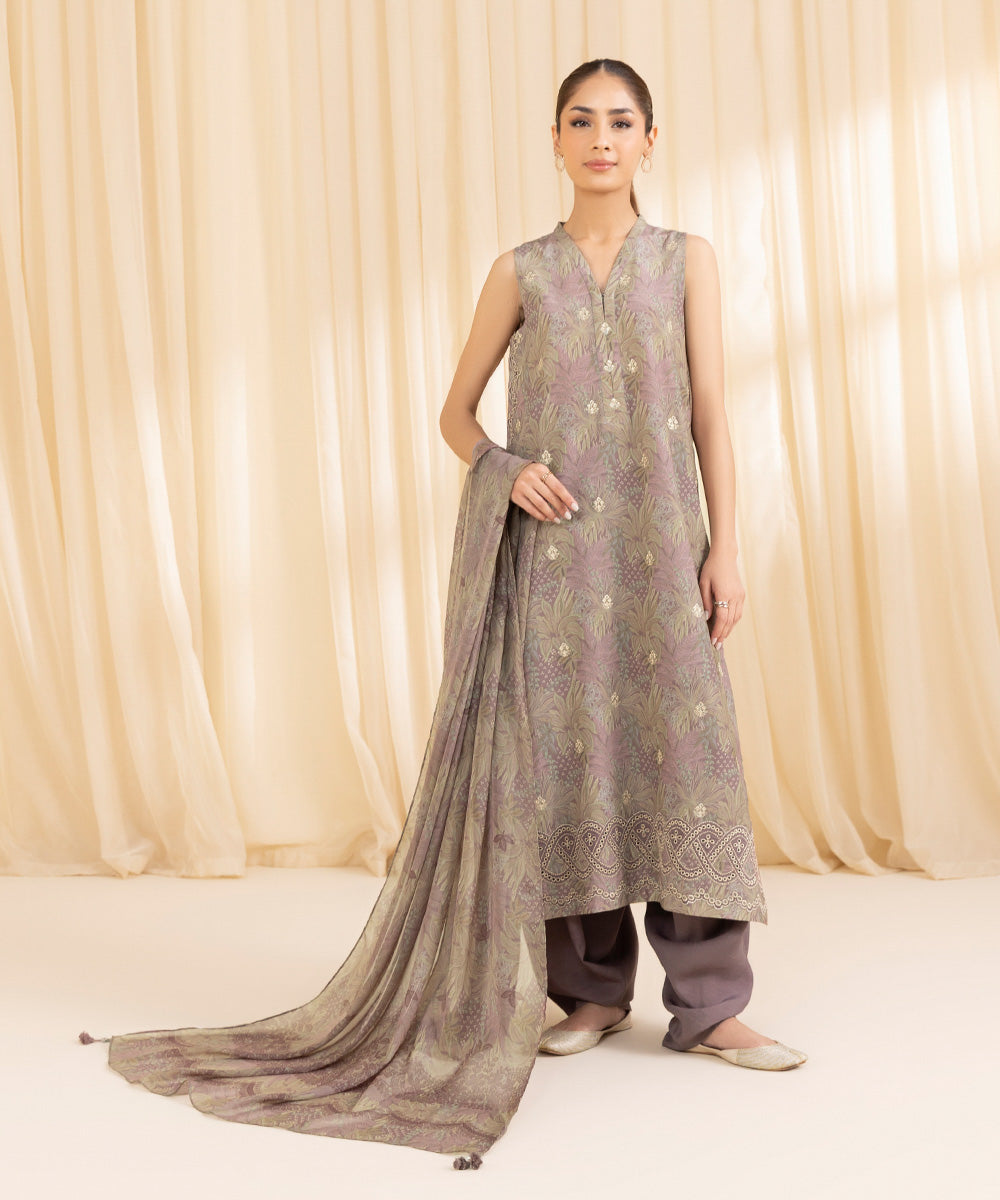 3 Piece -  Embroidered Silk Suit | SAPPHIRE