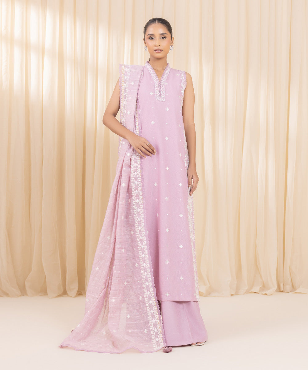 3 Piece -  Embroidered Karandi Suit | SAPPHIRE