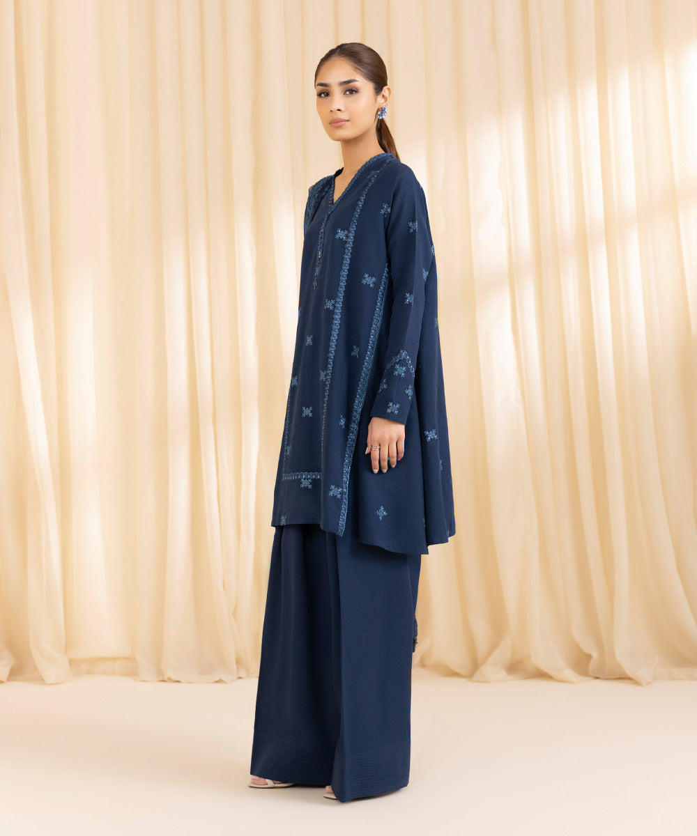 3 Piece -  Embroidered Cotton Karandi Suit | SAPPHIRE