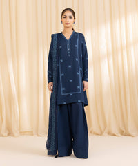 3 Piece -  Embroidered Cotton Karandi Suit | SAPPHIRE