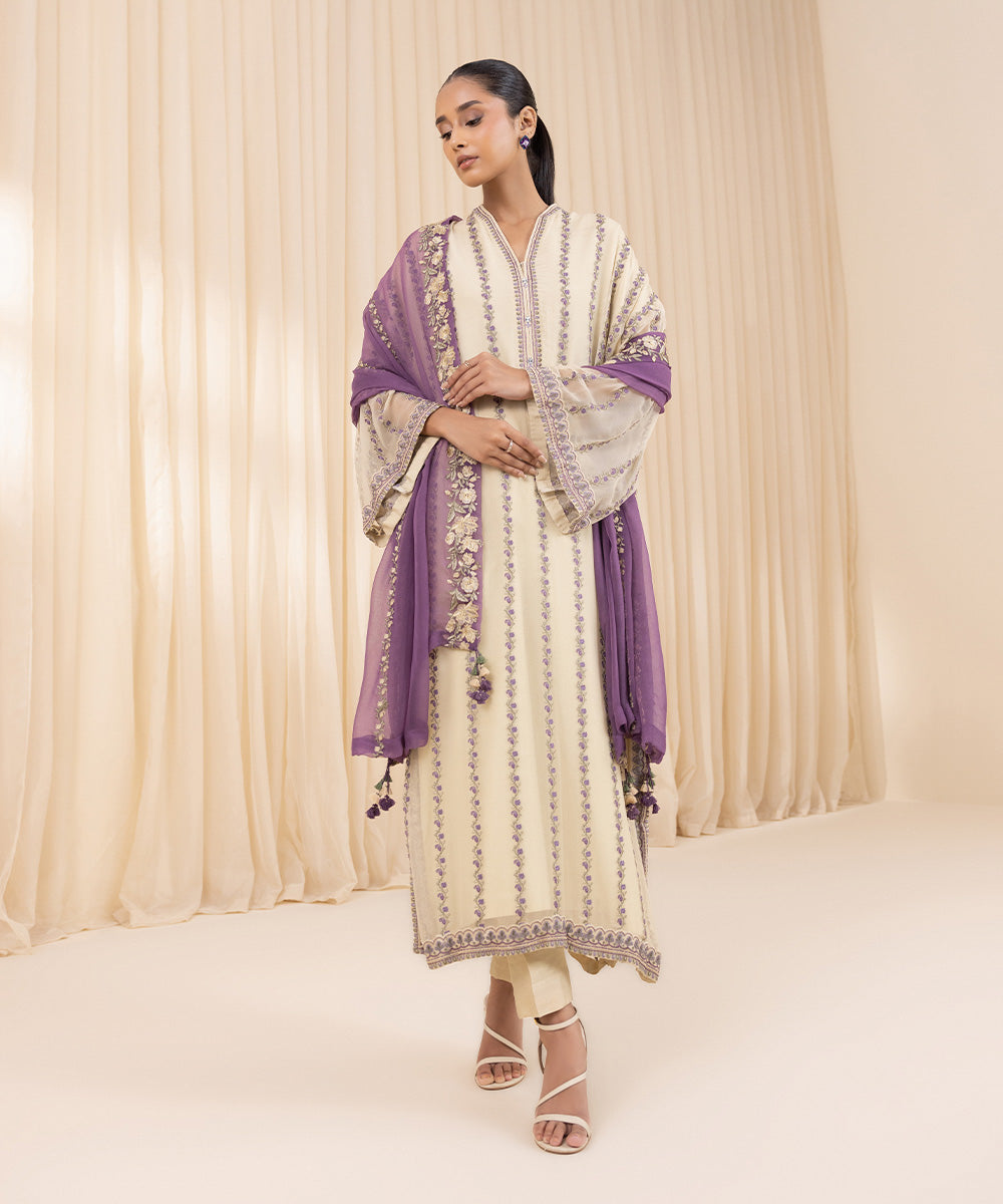 3 Piece - Embroidered Chiffon Suit | SAPPHIRE