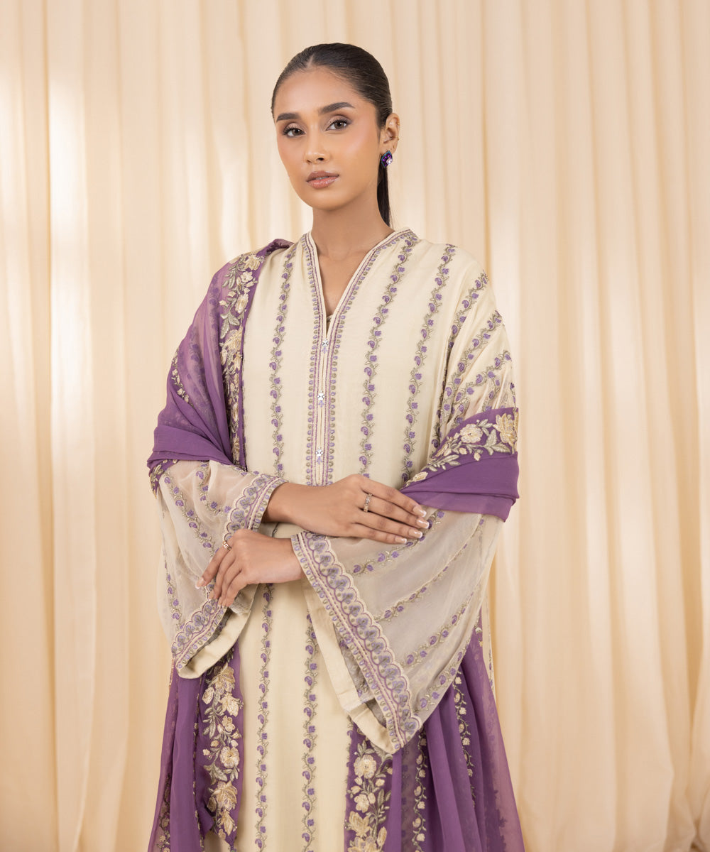 3 Piece - Embroidered Chiffon Suit | SAPPHIRE