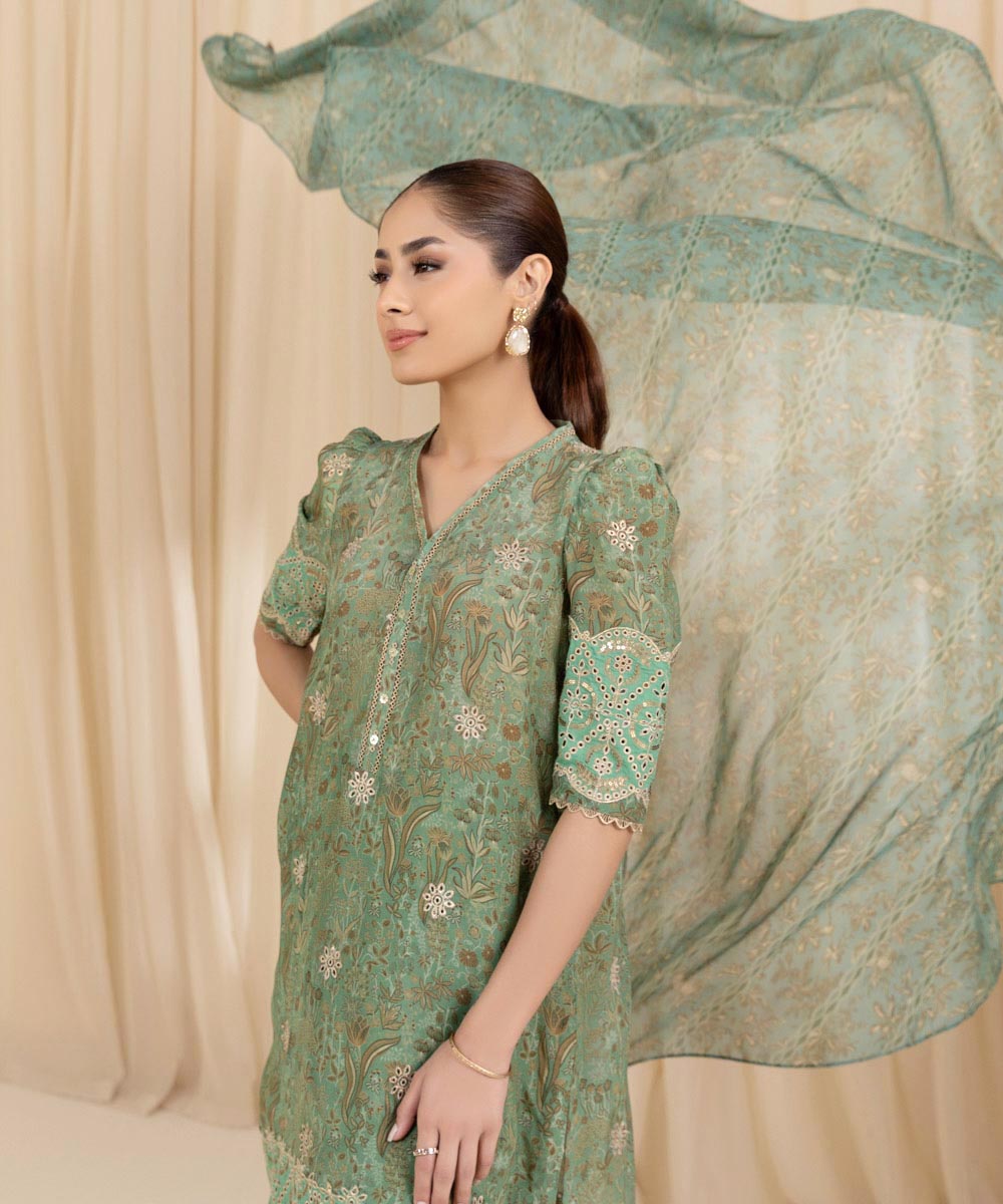 3 Piece -  Embroidered Silk Suit | SAPPHIRE