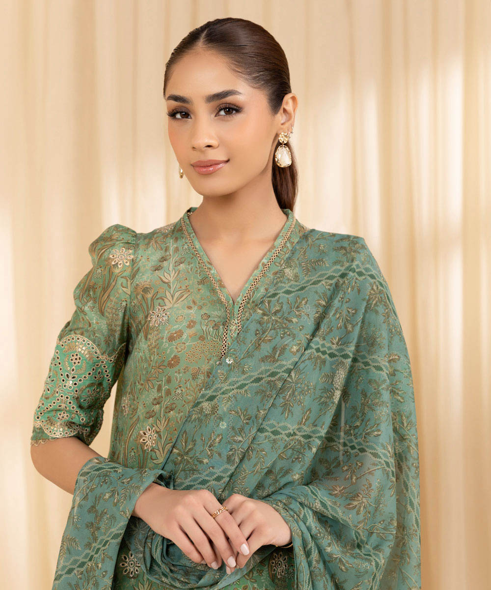 3 Piece -  Embroidered Silk Suit | SAPPHIRE