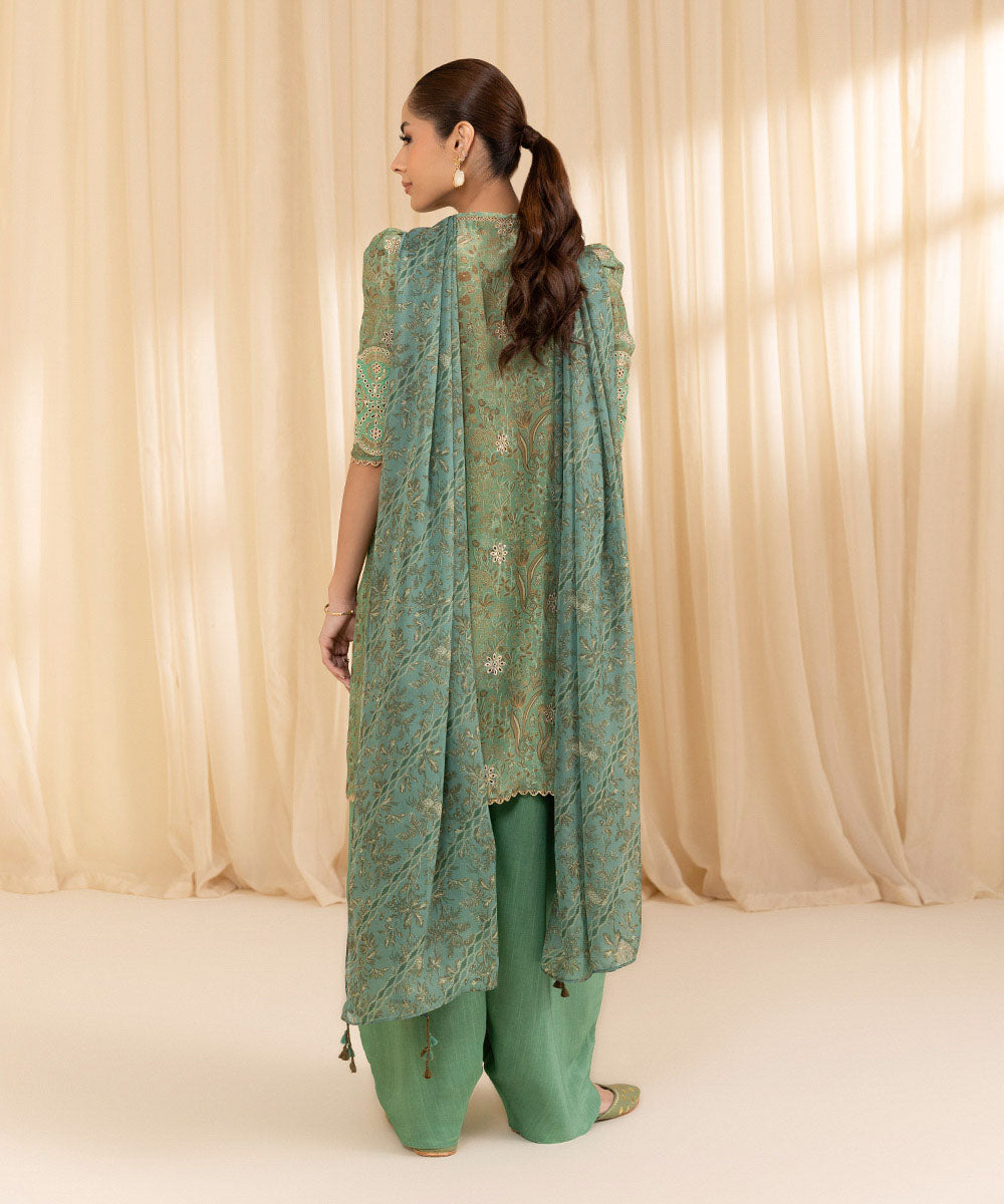 3 Piece -  Embroidered Silk Suit | SAPPHIRE