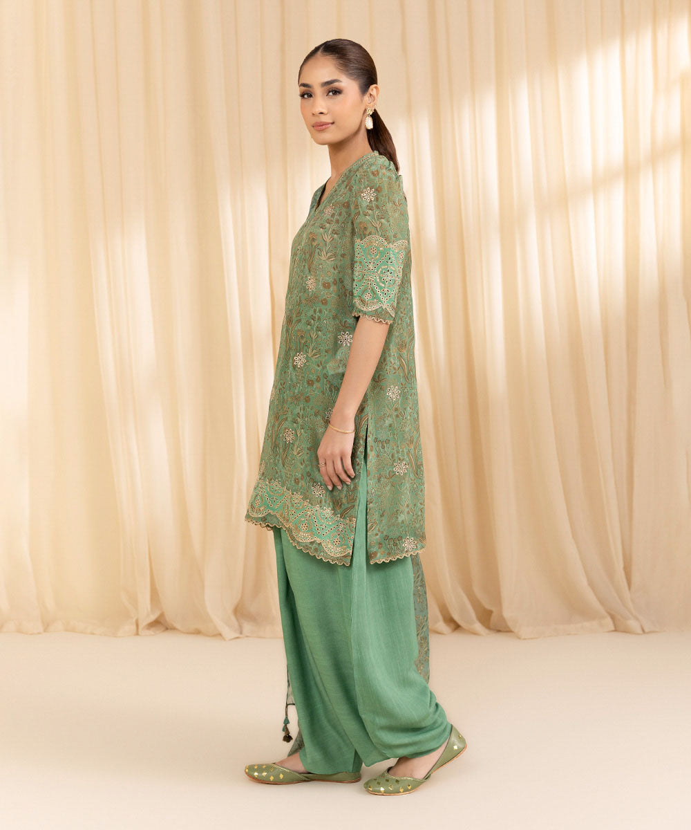 3 Piece -  Embroidered Silk Suit | SAPPHIRE