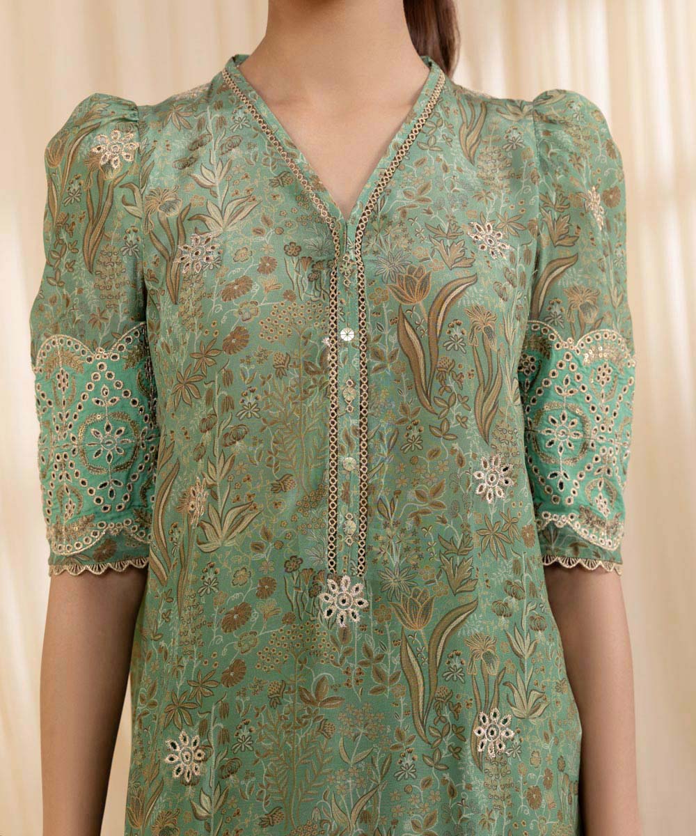 3 Piece -  Embroidered Silk Suit | SAPPHIRE