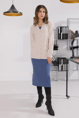 BEIGE-FULL SLEEVES V-NECK CARDIGAN SWEATER (24X-159-66) | Bonanza