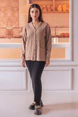 BEIGE-FULL SLEEVES V-NECK CARDIGAN SWEATER (24X-173-66) | Bonanza