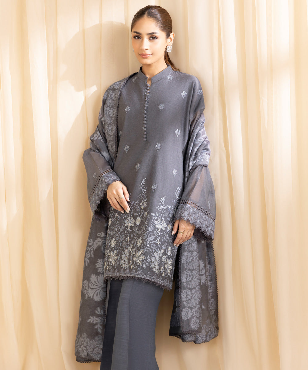 3 Piece -  Embroidered Muslin Suit | SAPPHIRE