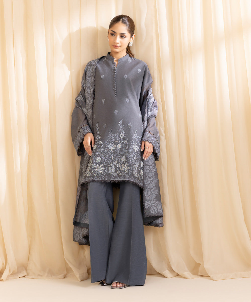 3 Piece -  Embroidered Muslin Suit | SAPPHIRE