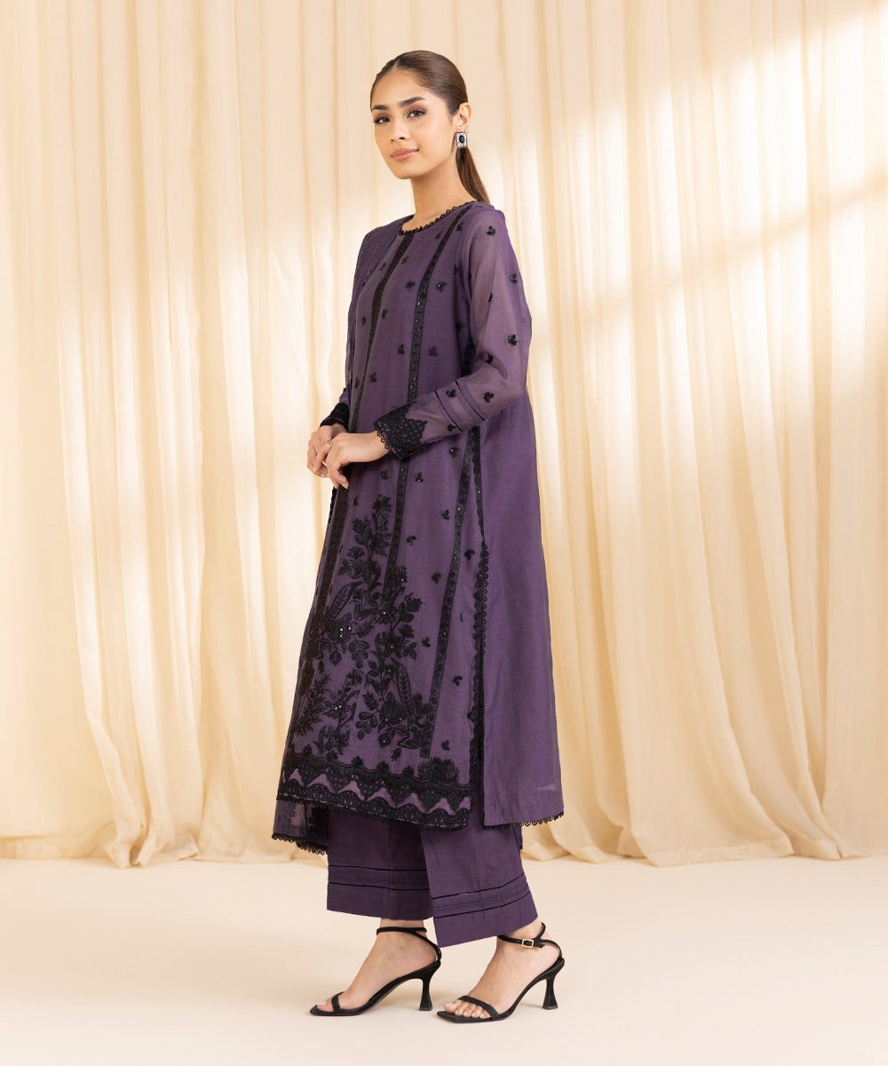 3 Piece -  Embroidered Muslin Suit | SAPPHIRE