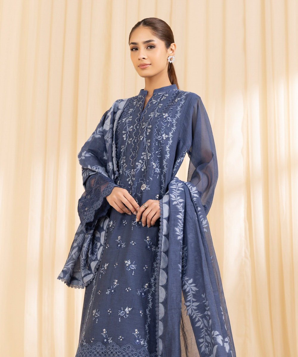 3 Piece -  Embroidered Muslin Suit | SAPPHIRE