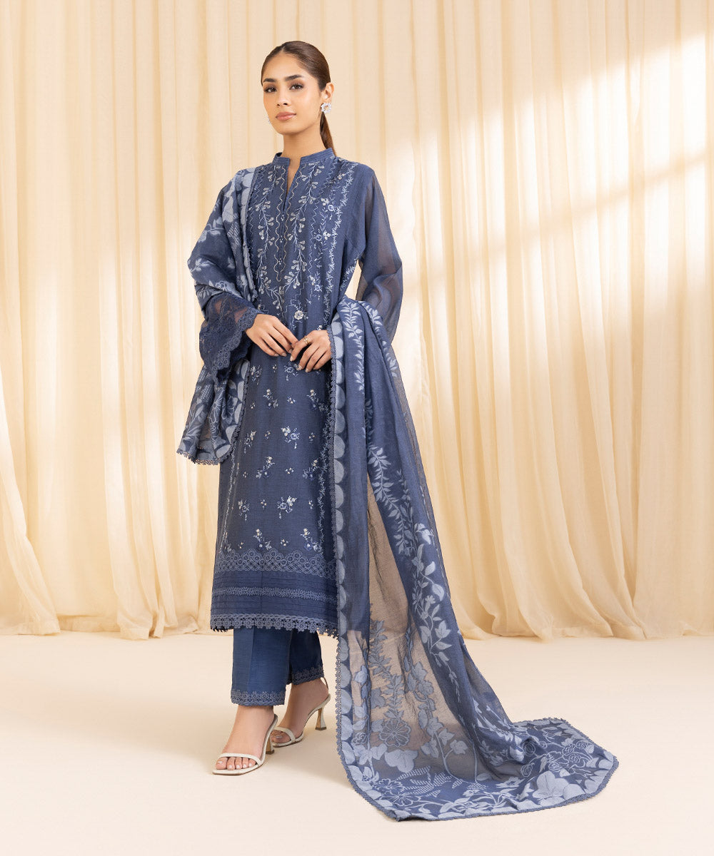 3 Piece -  Embroidered Muslin Suit | SAPPHIRE