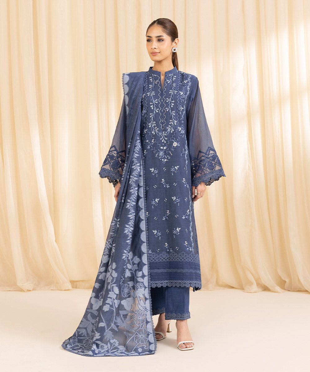 3 Piece -  Embroidered Muslin Suit | SAPPHIRE