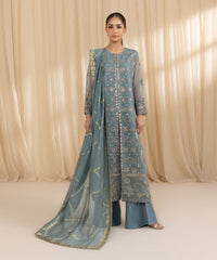 3 Piece -  Embroidered Organza Suit | SAPPHIRE