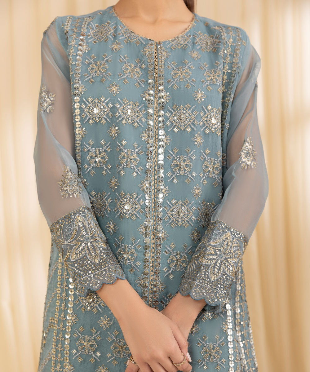 3 Piece -  Embroidered Organza Suit | SAPPHIRE