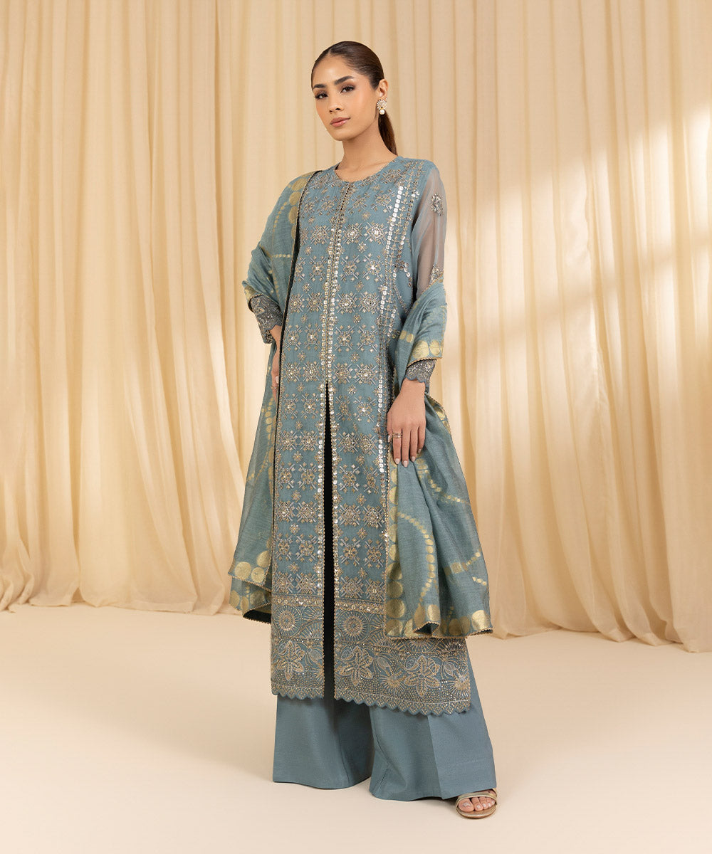 3 Piece -  Embroidered Organza Suit | SAPPHIRE