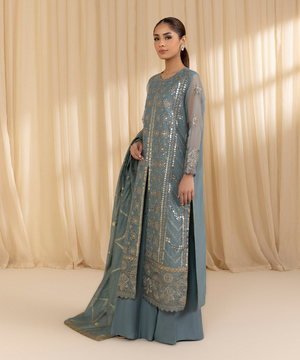 3 Piece -  Embroidered Organza Suit | SAPPHIRE