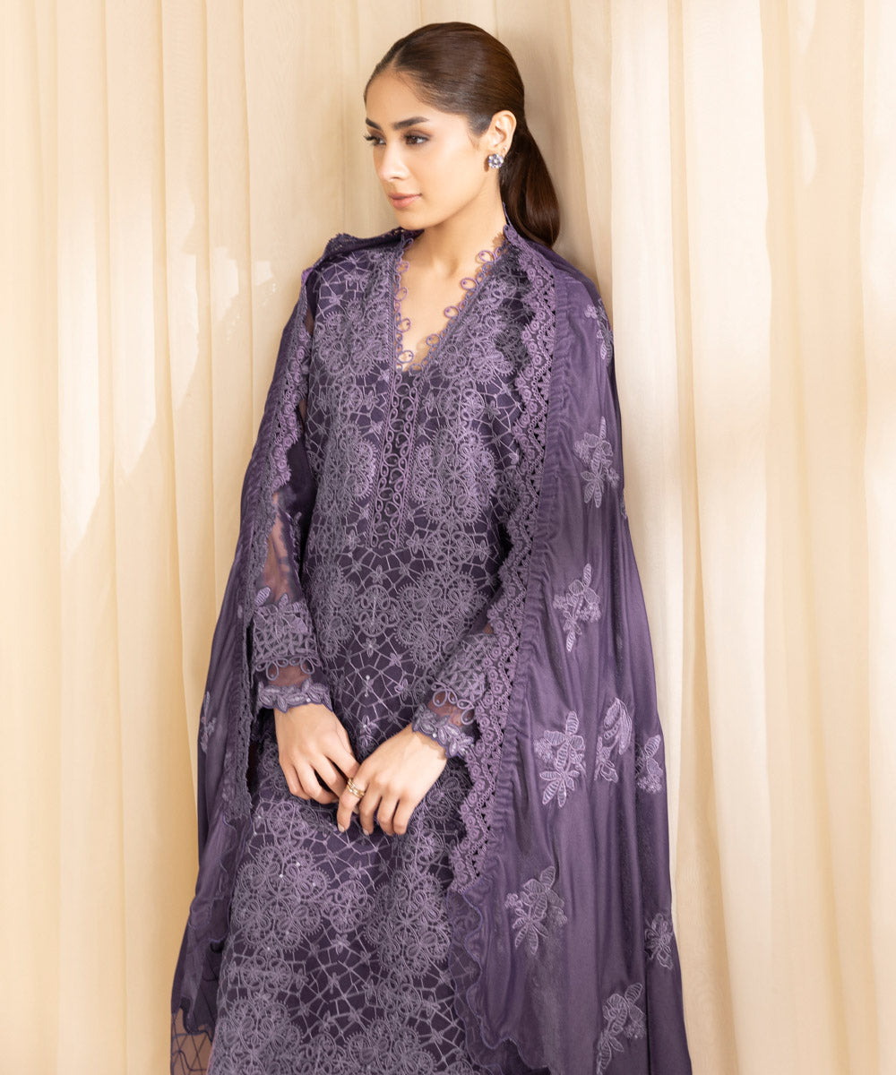 3 Piece -  Embroidered Organza Suit | SAPPHIRE