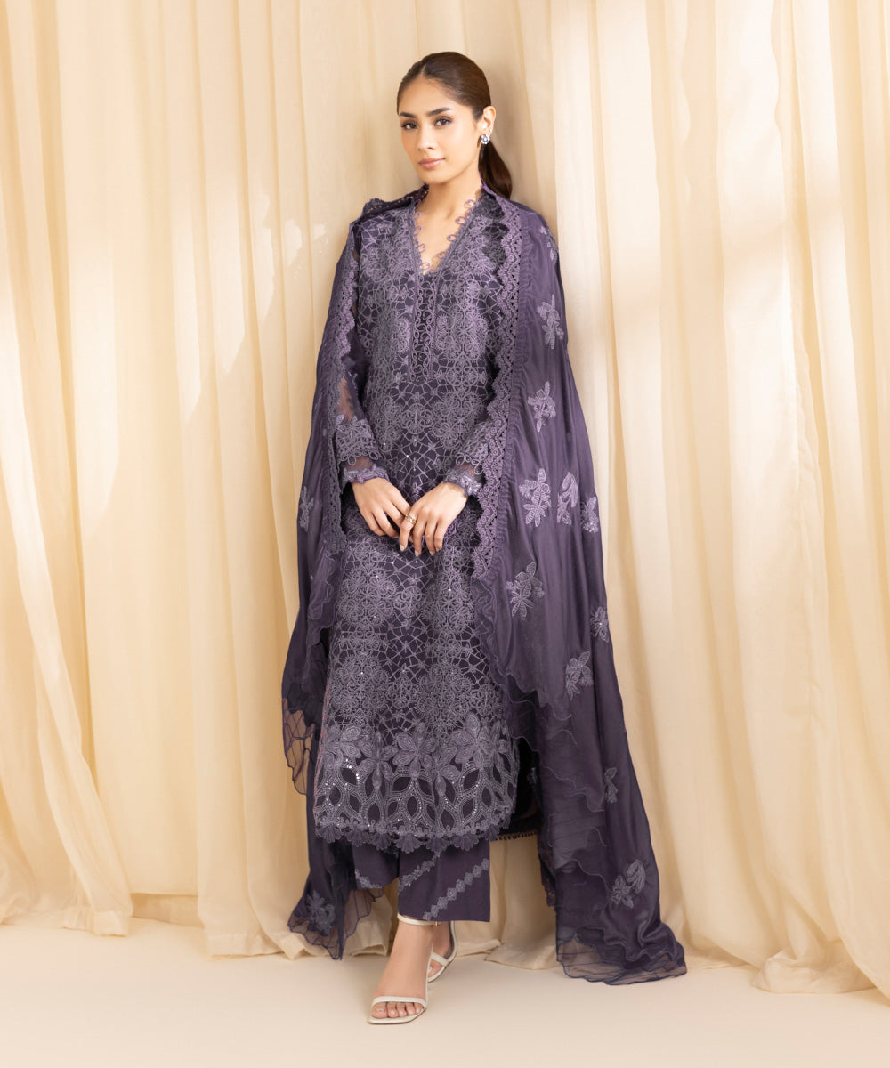 3 Piece -  Embroidered Organza Suit | SAPPHIRE