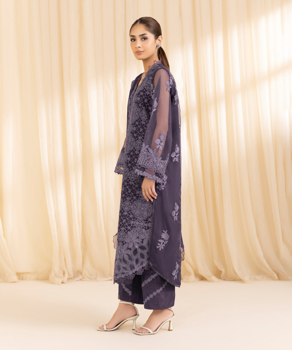 3 Piece -  Embroidered Organza Suit | SAPPHIRE