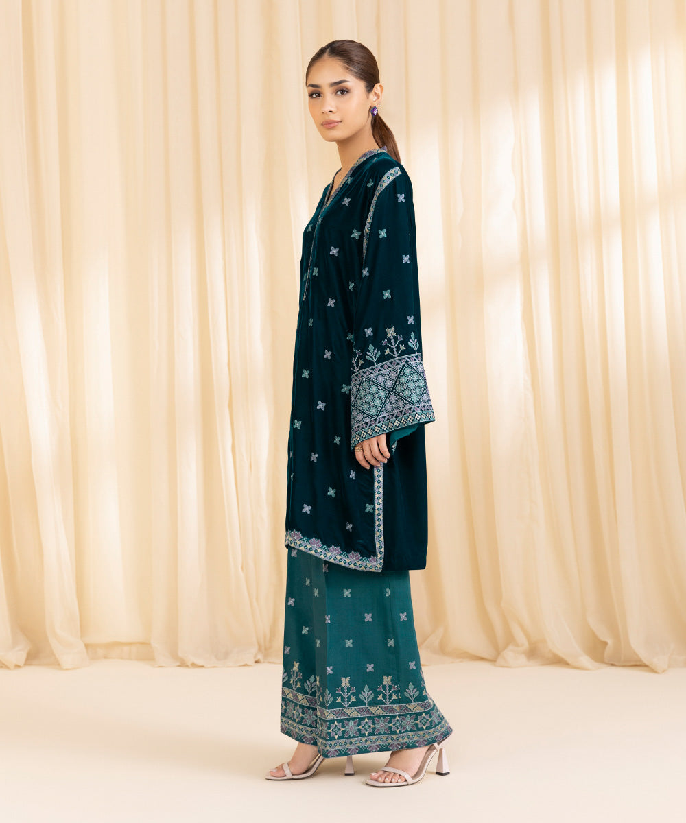 2 Piece - Embroidered Velvet Suit | SAPPHIRE