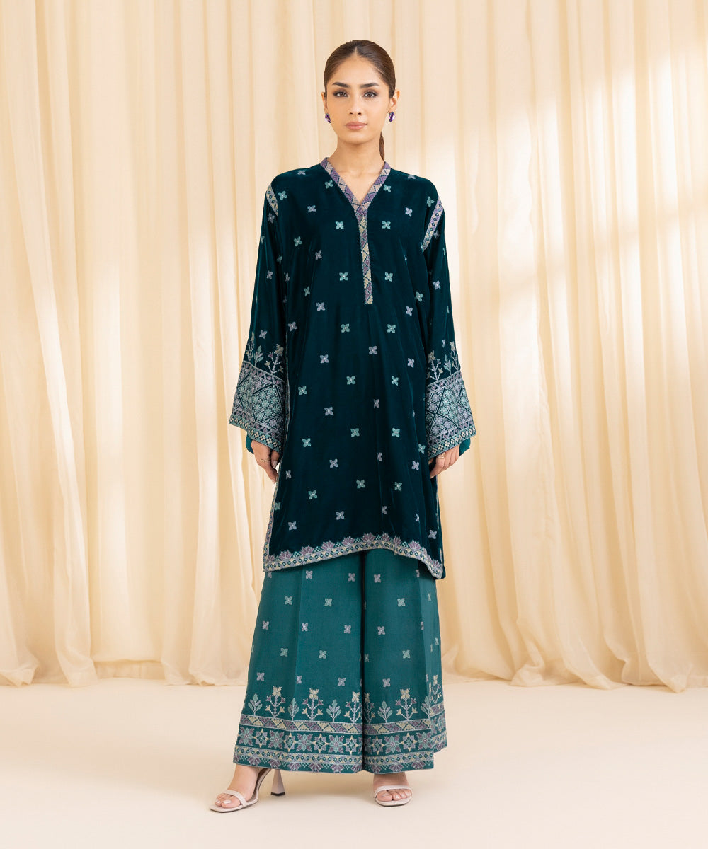 2 Piece - Embroidered Velvet Suit | SAPPHIRE