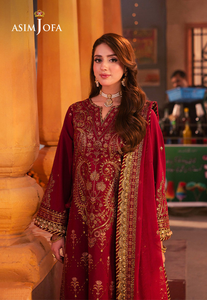 AJKK-19 EMBROIDERED TWISTED SILK 3 PCS |Asim Jofa