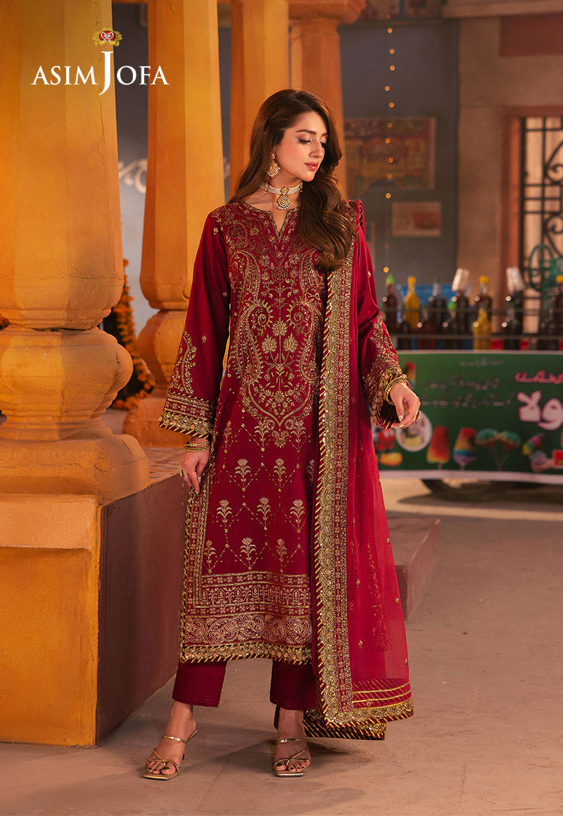 AJKK-19 EMBROIDERED TWISTED SILK 3 PCS |Asim Jofa