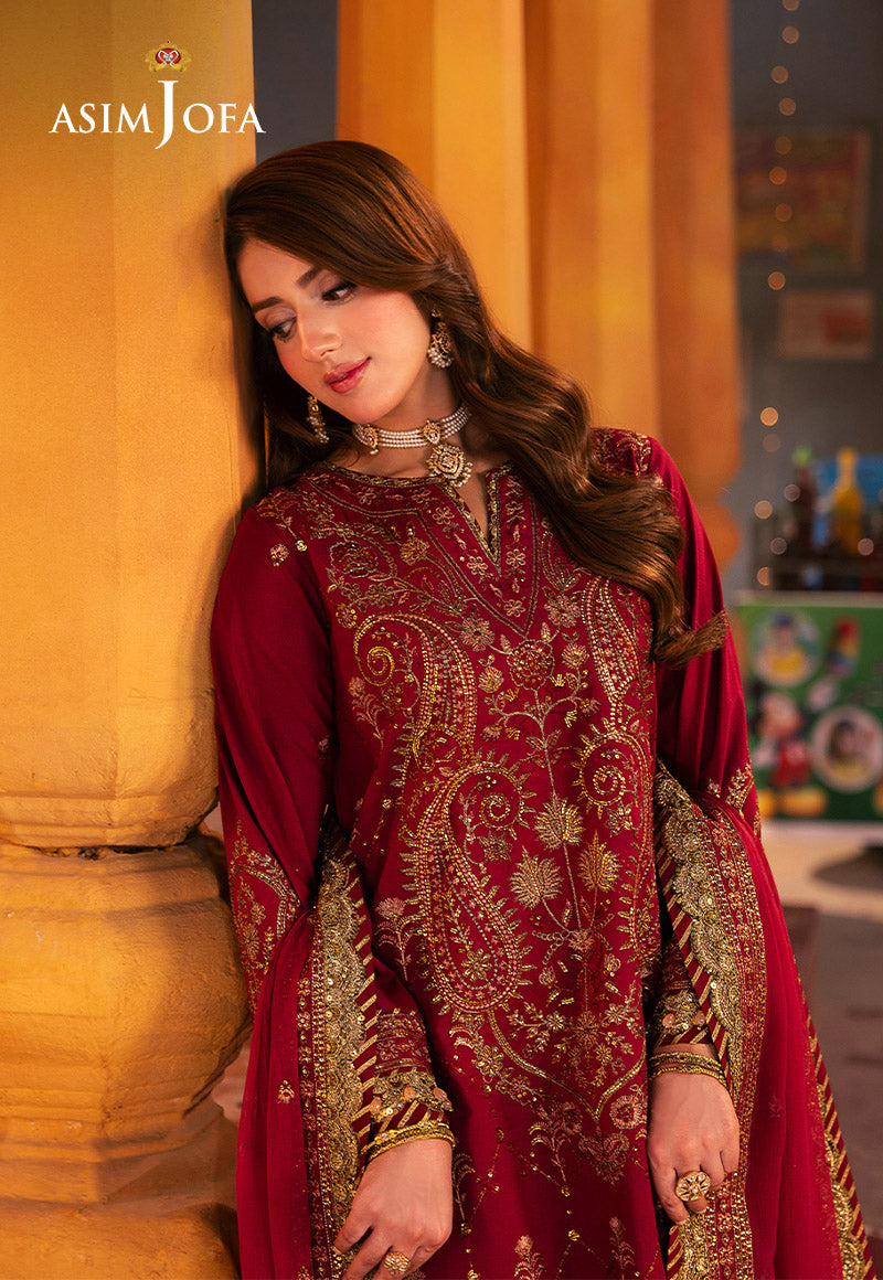 AJKK-19 EMBROIDERED TWISTED SILK 3 PCS |Asim Jofa